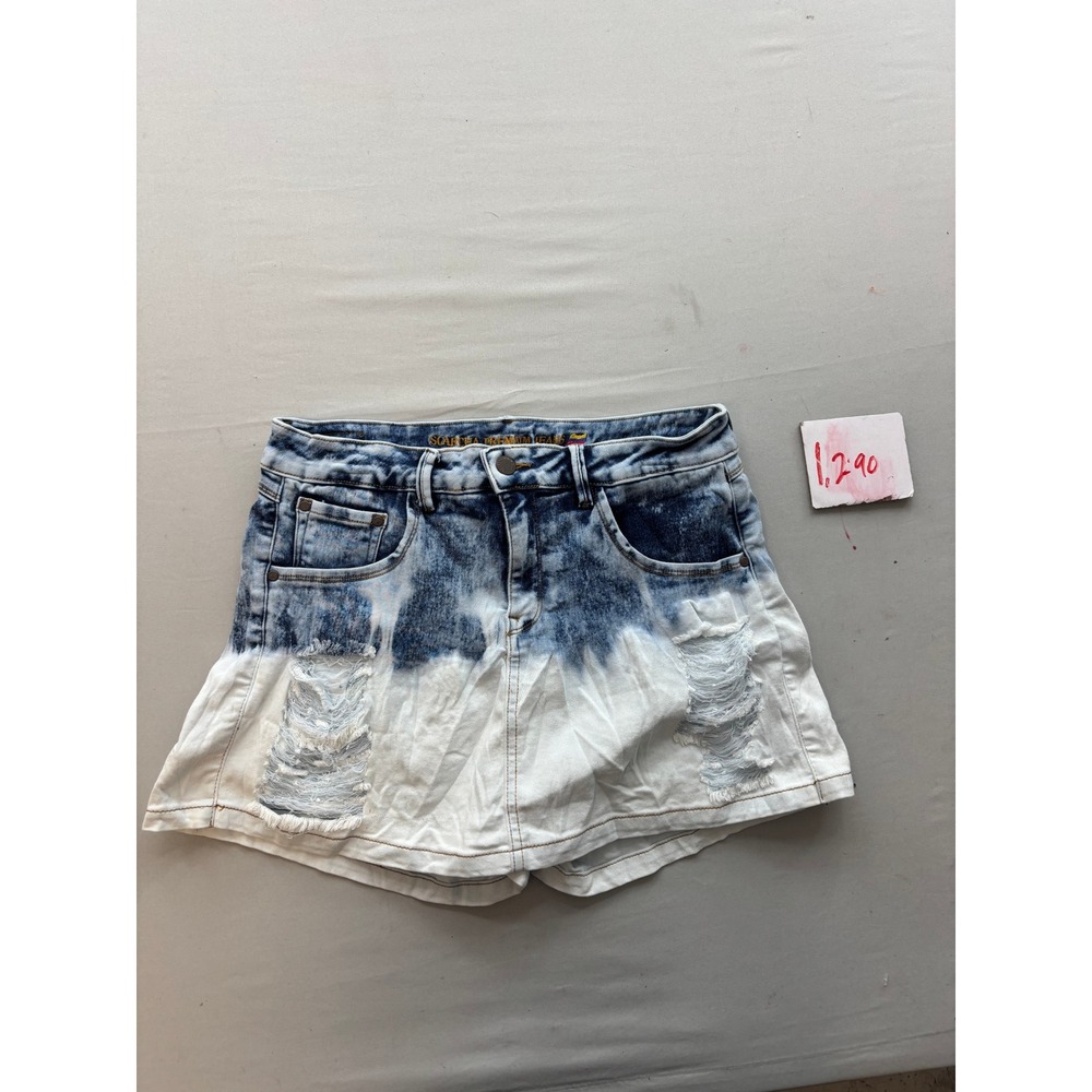 Scarcha Premium Jeans Distressed Acid Wash Skort Two Tone Blue White Size 7